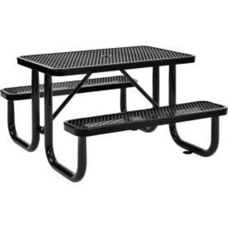 GLOBAL EQUIPMENT 4 ft. Rectangular Outdoor Steel Picnic Table, Expanded Metal, Black 695485BK